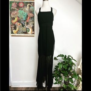 Parker Silk Halter Black Maxi Evening Cocktail Dress Handkerchief Hemline Small